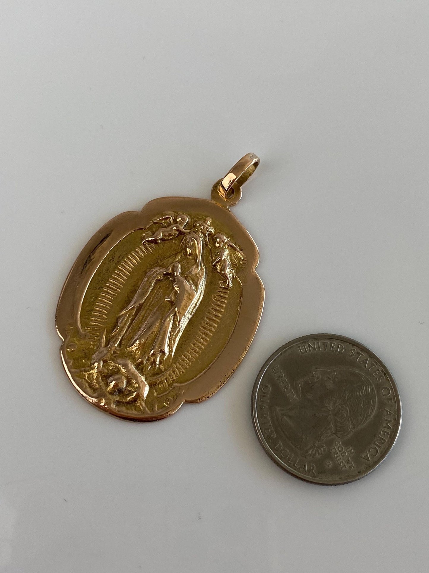 Vintage Solid 9k Rosey Gold Virgin Mary Religious Charm