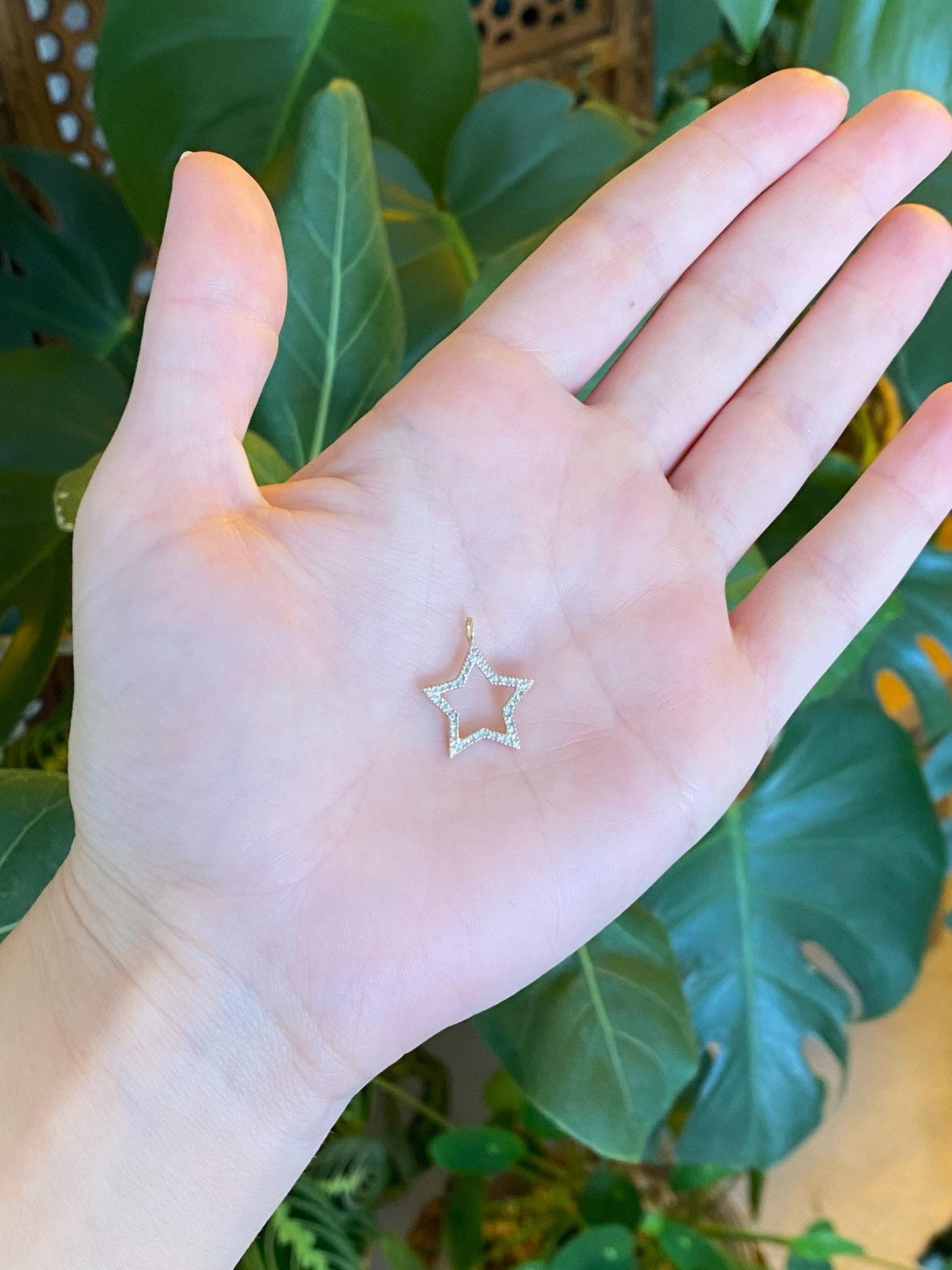 Vintage Solid 10k White & Yellow Gold Diamond Star Charm