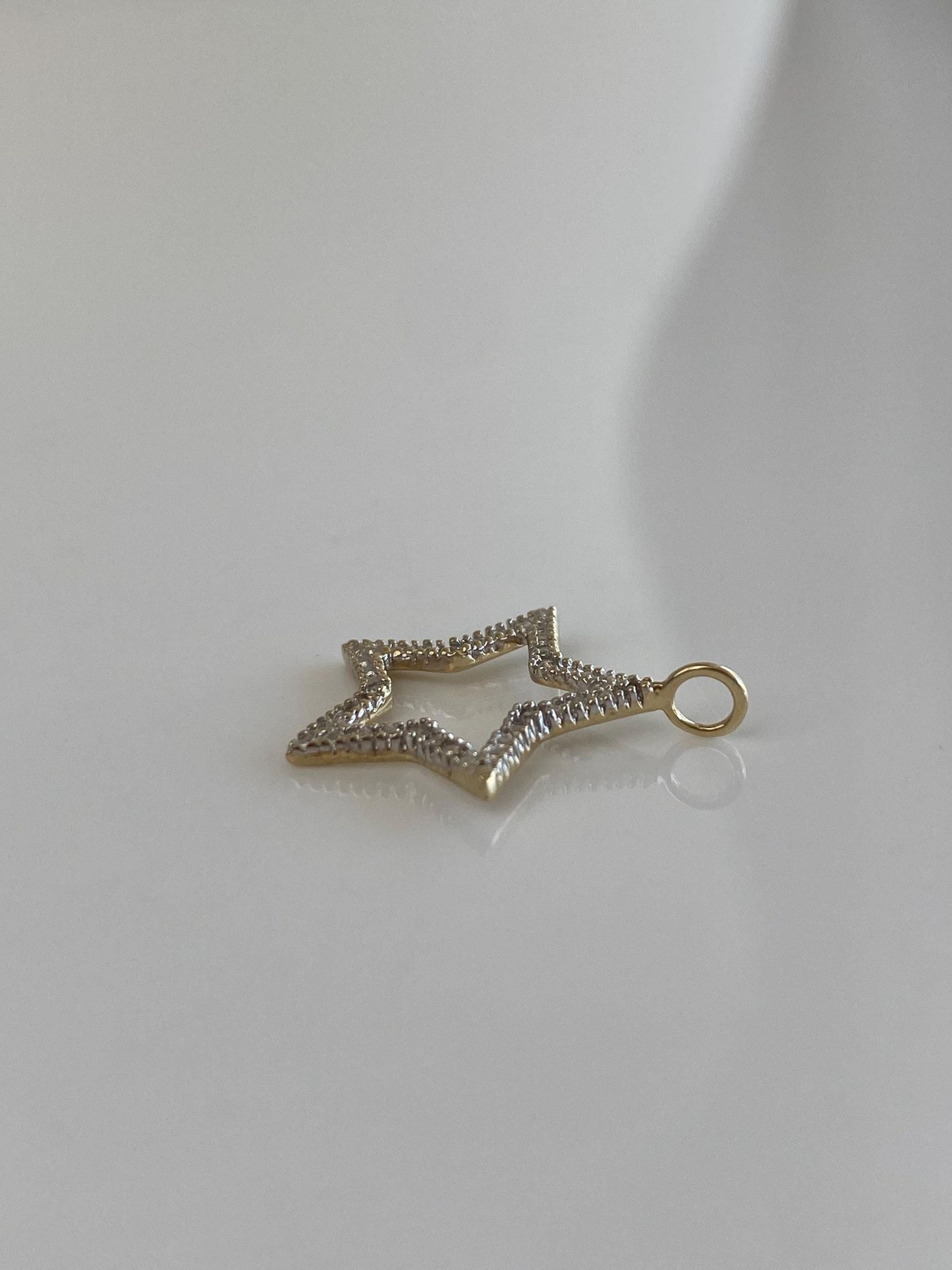Vintage Solid 10k White & Yellow Gold Diamond Star Charm