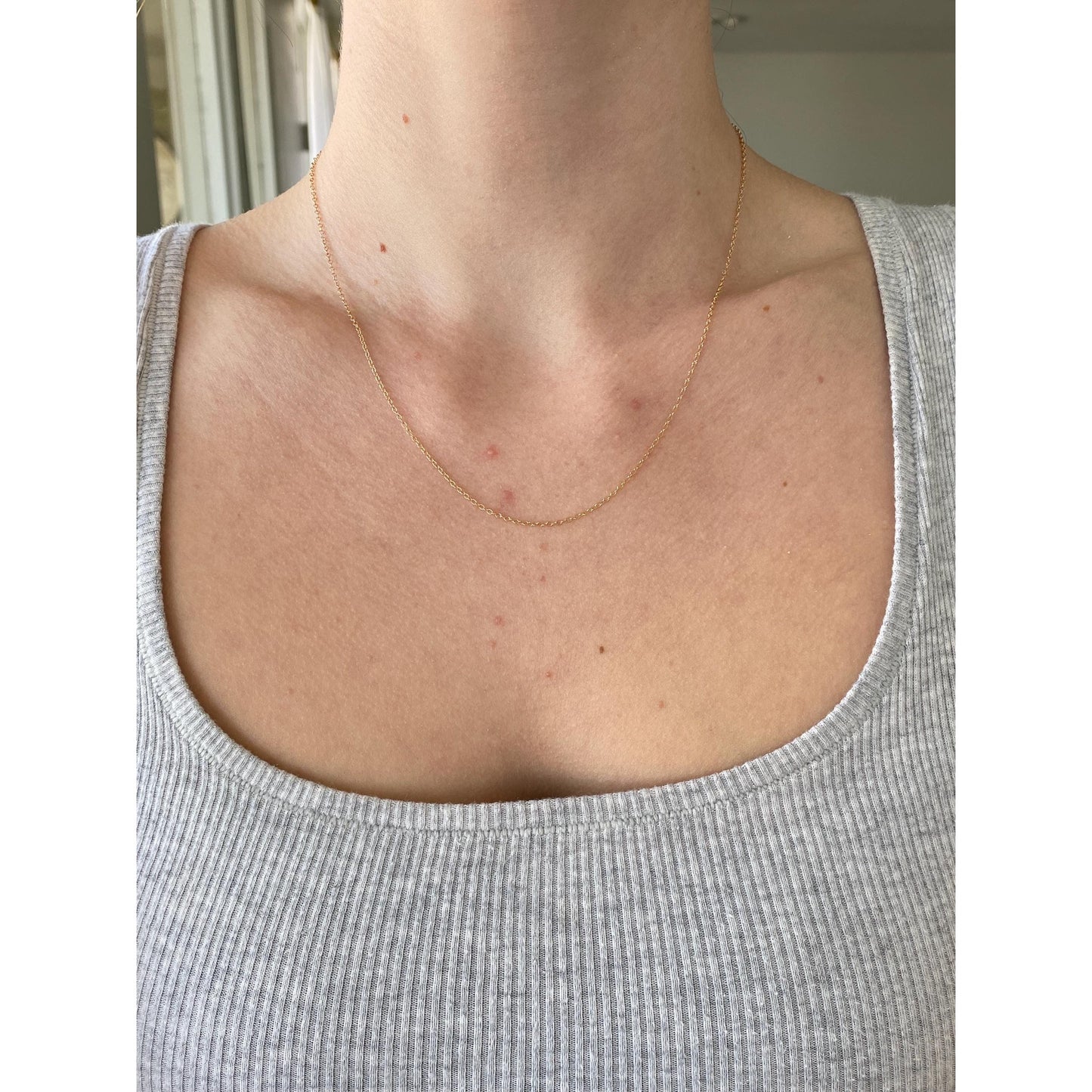 Vintage Solid 14k Yellow Gold Dainty Cable Chain Necklace - 18.25 inches