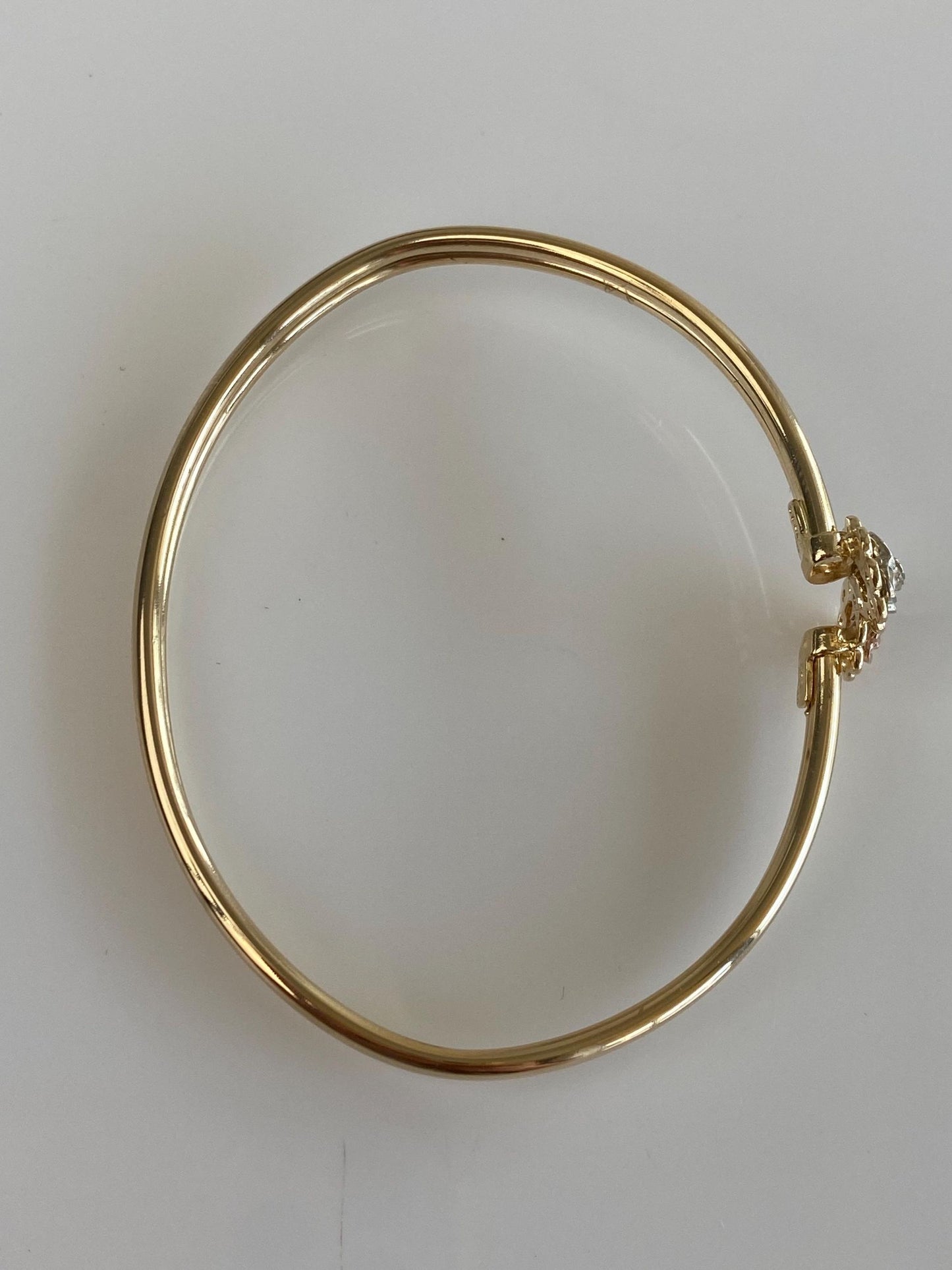 Vintage 14k Tri Tone Gold Diamond Cut Roses Flexible Bangle Bracelet - 6.5 Inches