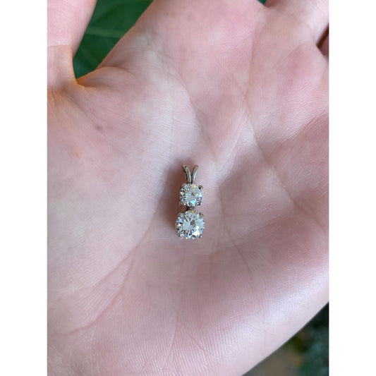 Vintage Solid 14k White Gold Double Clear Quartz Charm