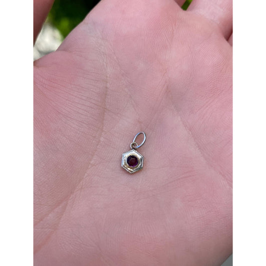 Vintage Solid 10k White & Yellow Gold Purple Cubic Zirconia Charm
