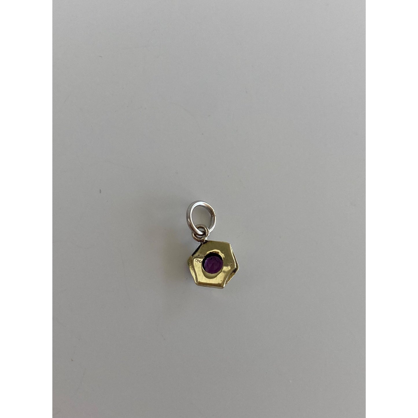 Vintage Solid 10k White & Yellow Gold Purple Cubic Zirconia Charm