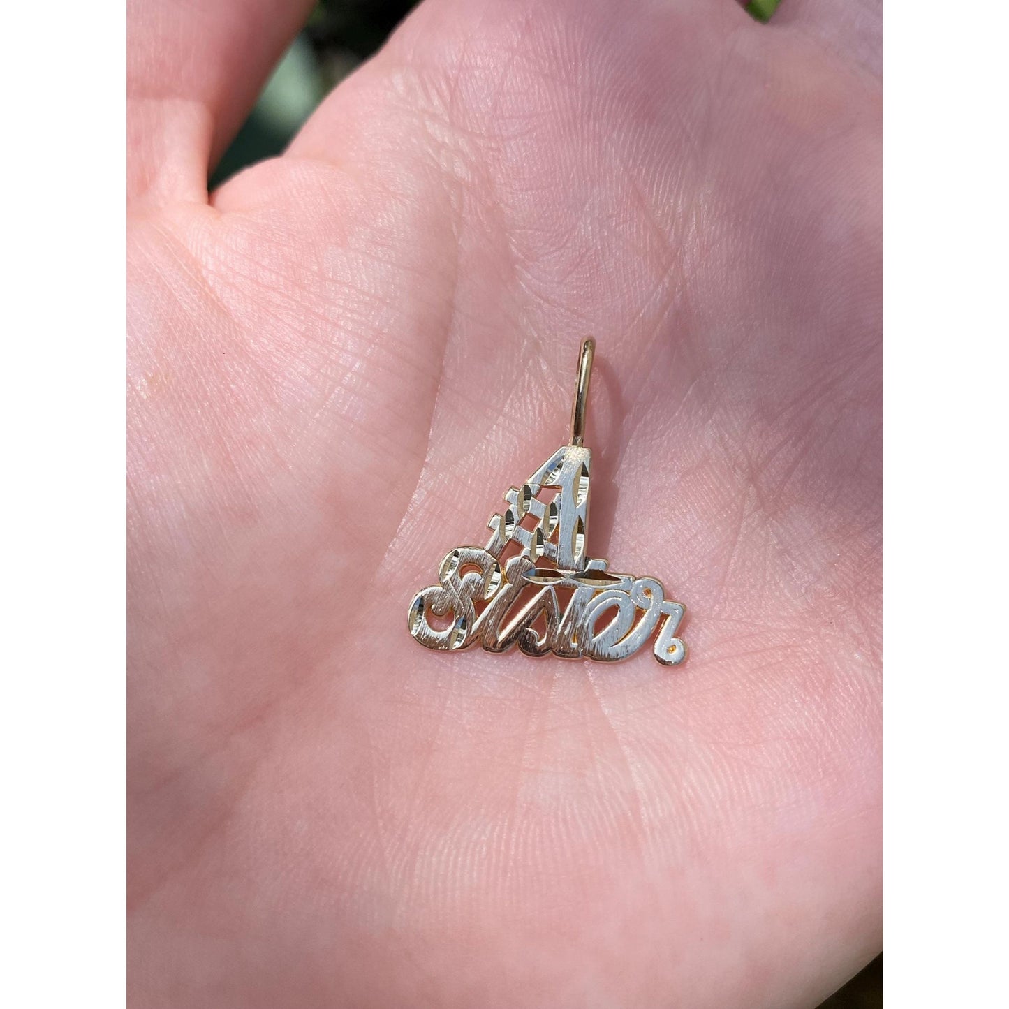 Vintage Solid 14k Yellow Gold Diamond Cut '#1 Sister' Charm
