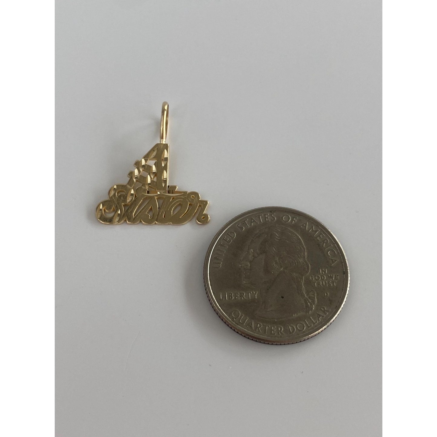 Vintage Solid 14k Yellow Gold Diamond Cut '#1 Sister' Charm