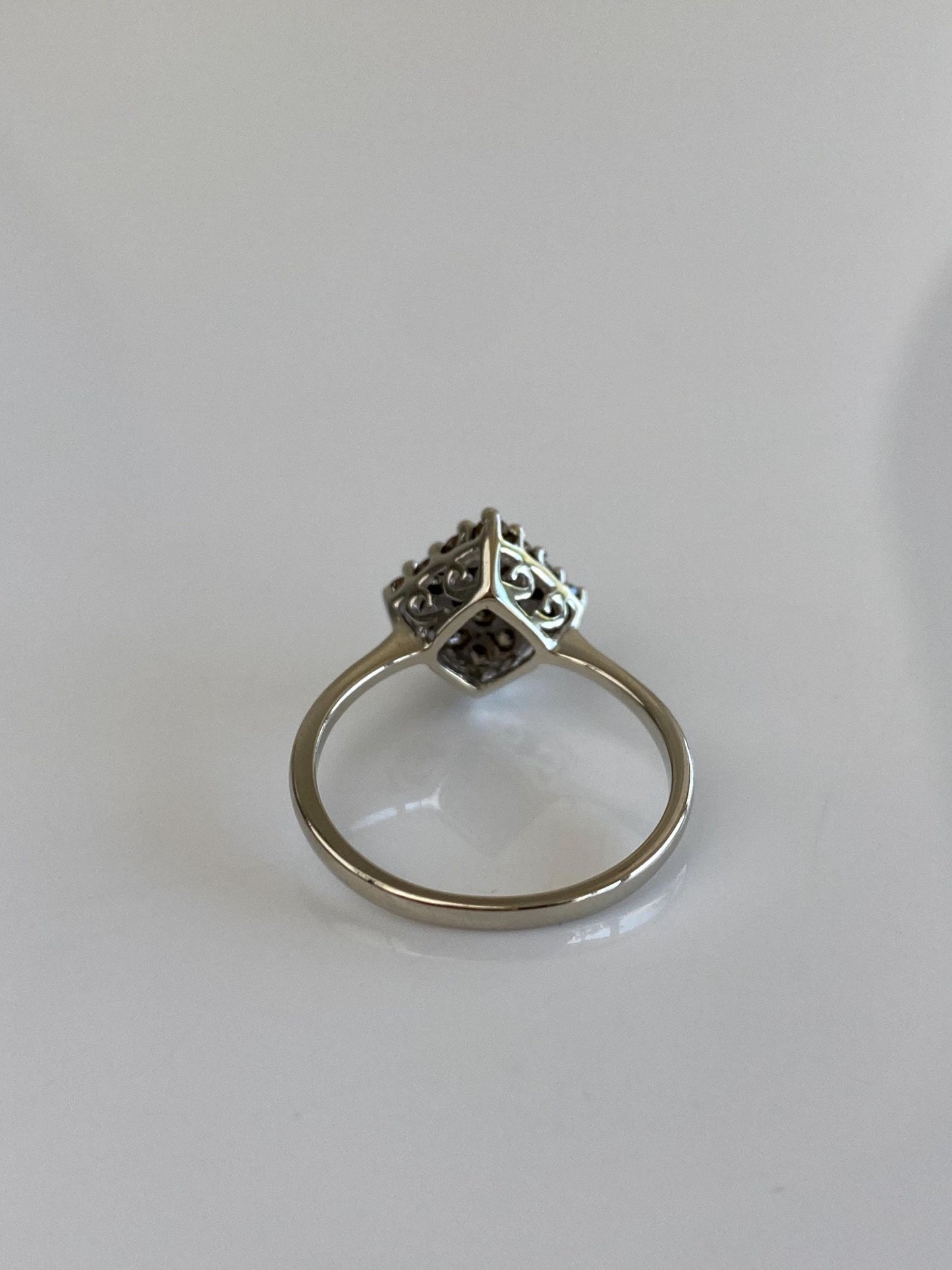 Vintage Solid 10k White Gold Champagne Diamond Square Ring - Size 6.75