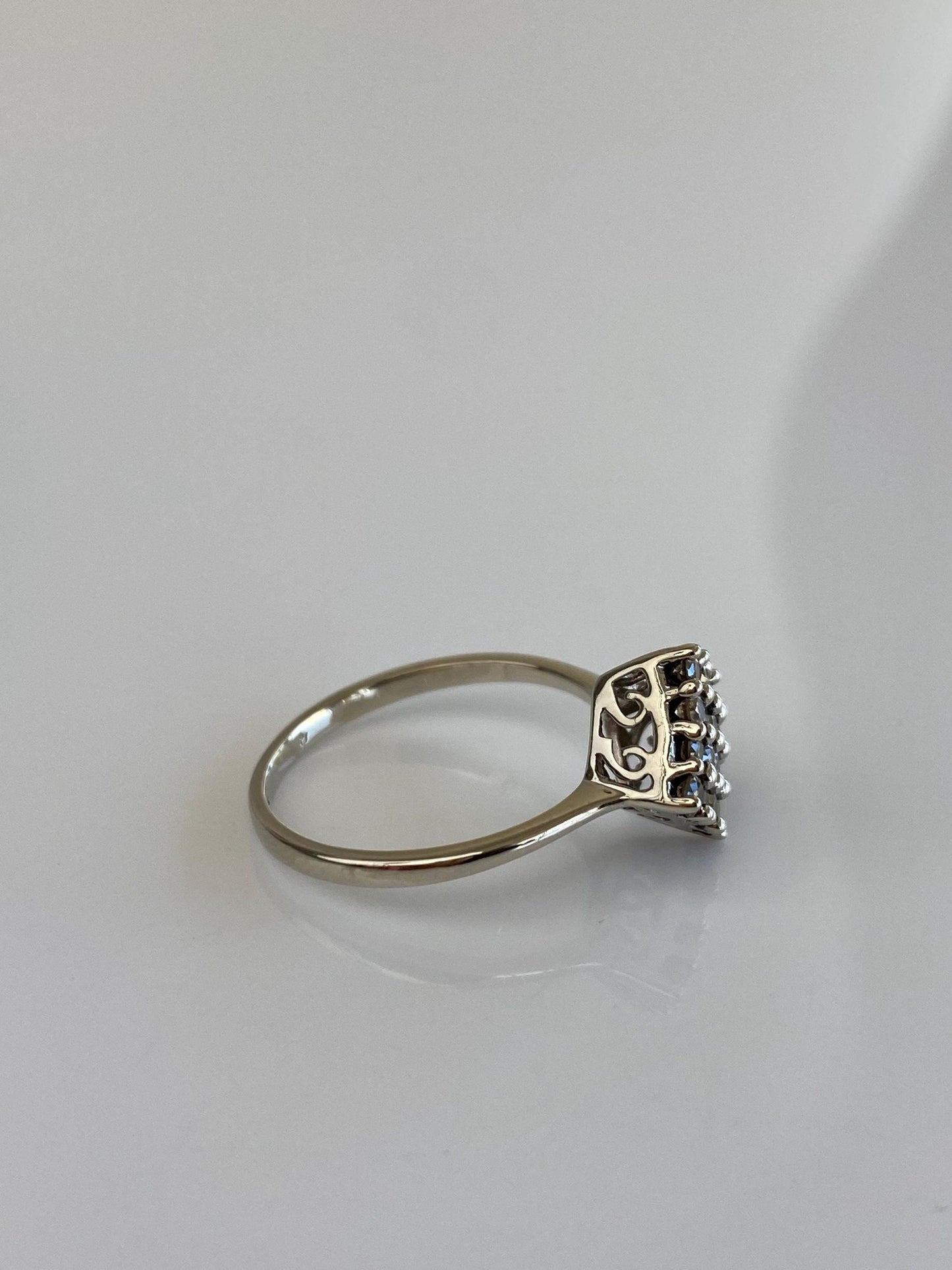 Vintage Solid 10k White Gold Champagne Diamond Square Ring - Size 6.75