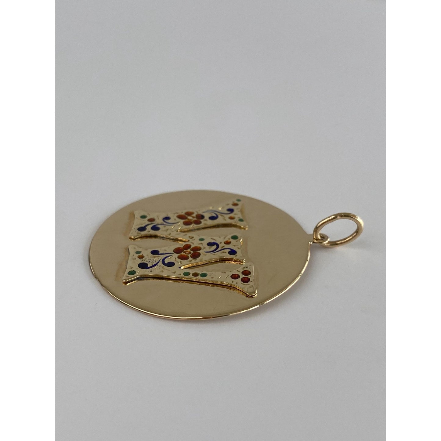 Solid 14k Yellow Gold Colored Enamel Flowers Initial 'W' Charm