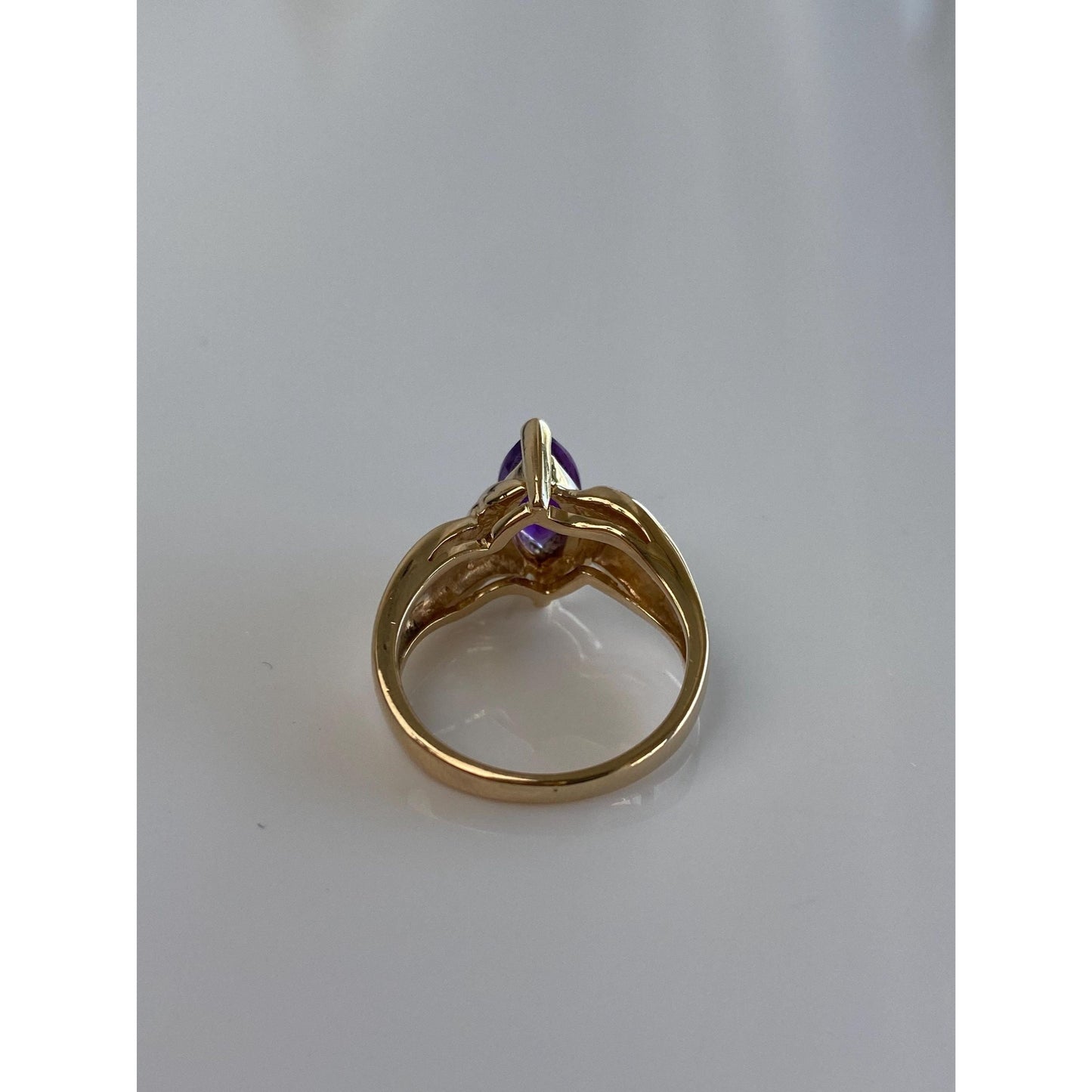 Vintage Solid 14k Yellow Gold Marquis Amethyst Ring - Size 4