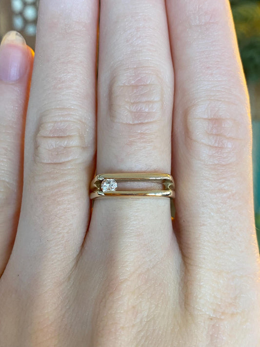 Vintage Solid 14k Yellow Gold Diamond Sliding Fidget Ring - Size 6.25