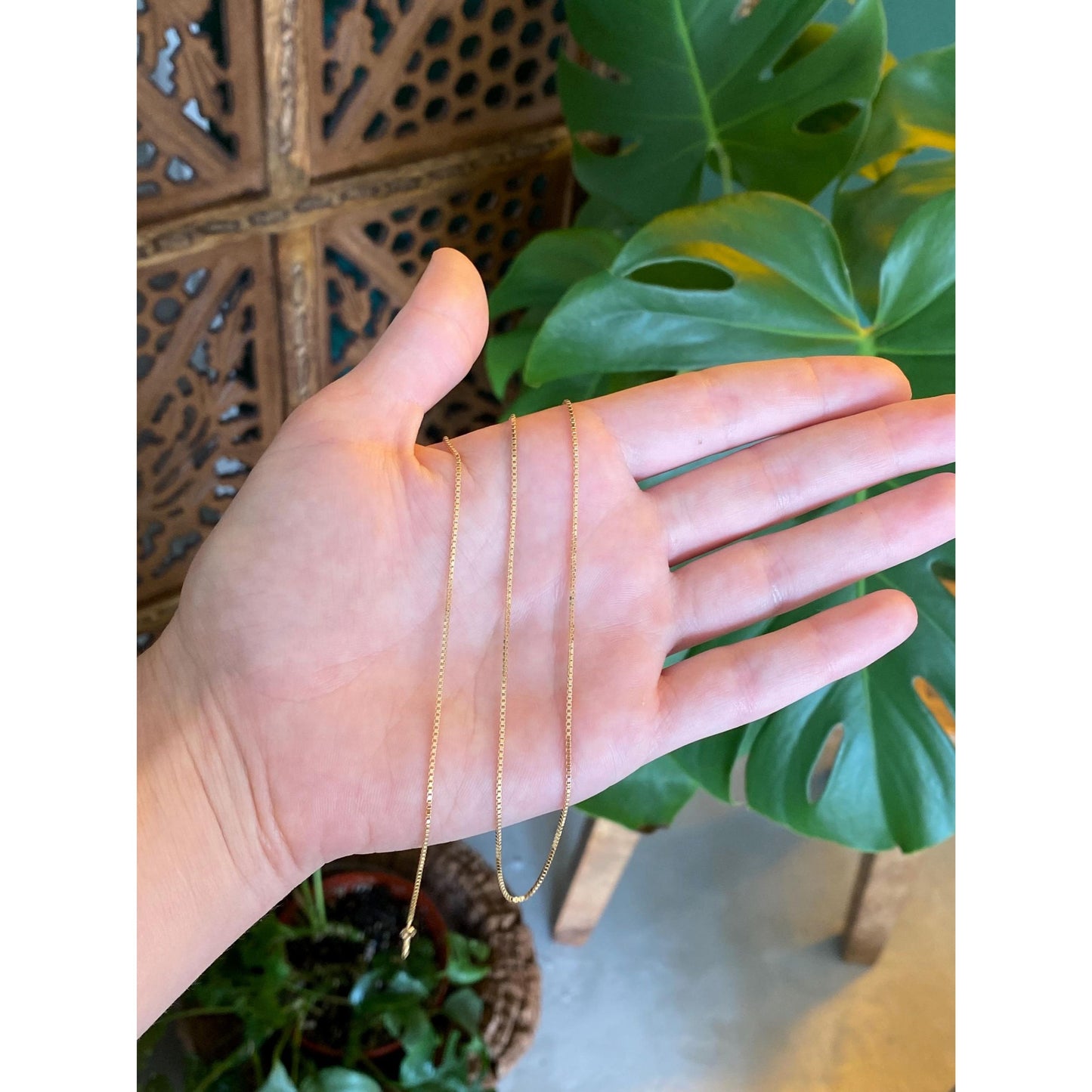 Vintage Solid 18k Yellow Gold Box Chain Necklace - 23.75 inches