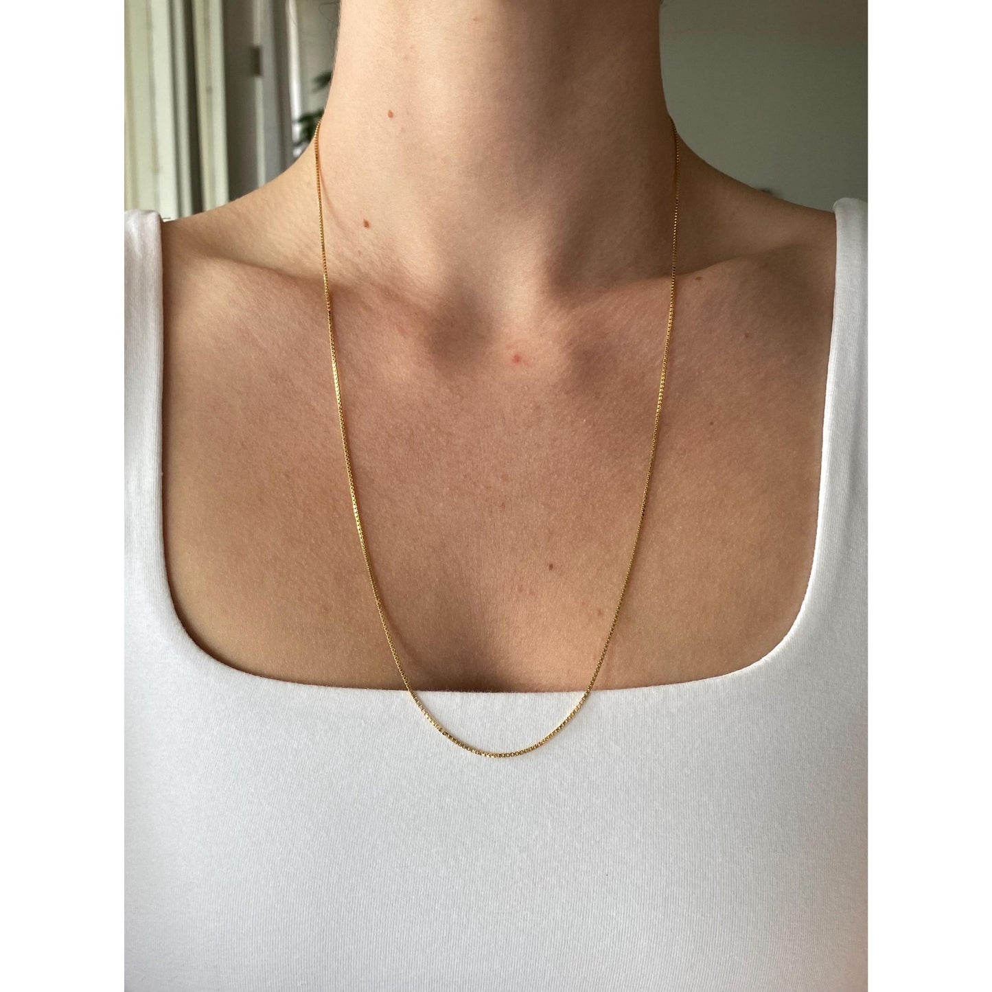 Vintage Solid 18k Yellow Gold Box Chain Necklace - 23.75 inches