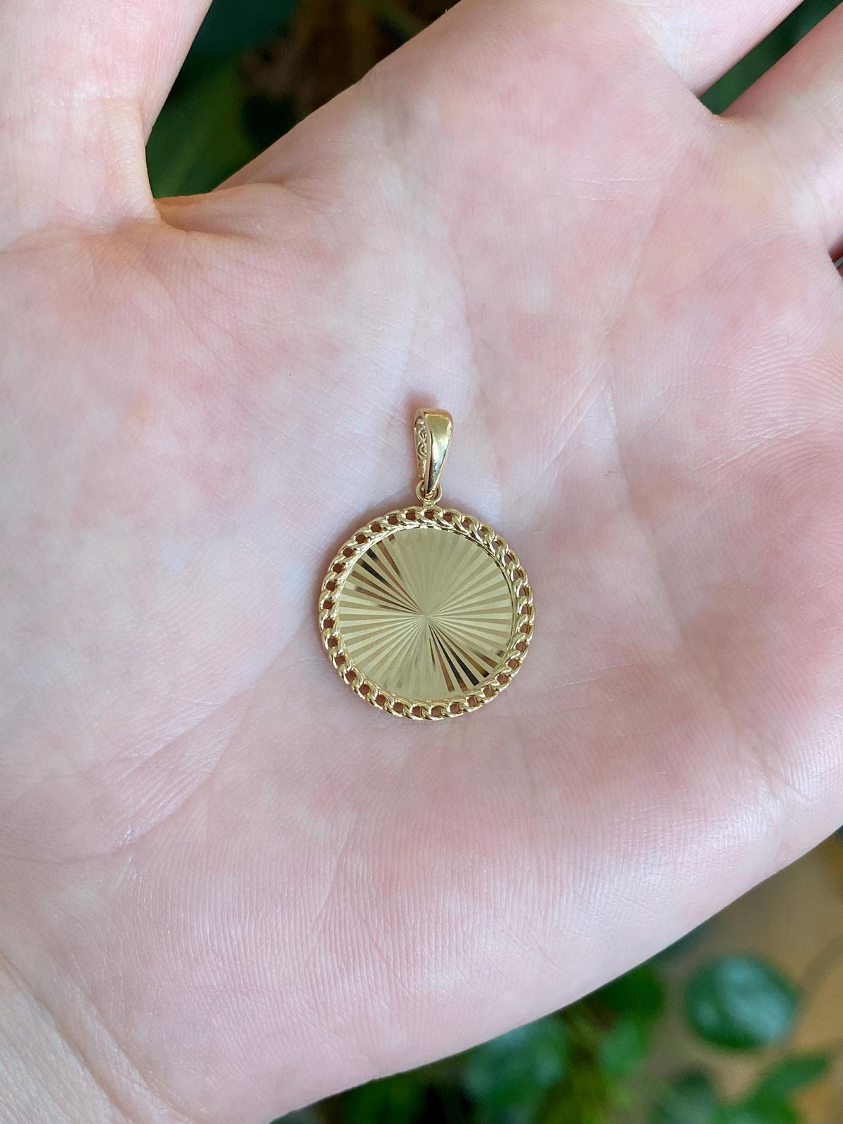 Solid 14k Yellow Gold Engine Turned Pendant