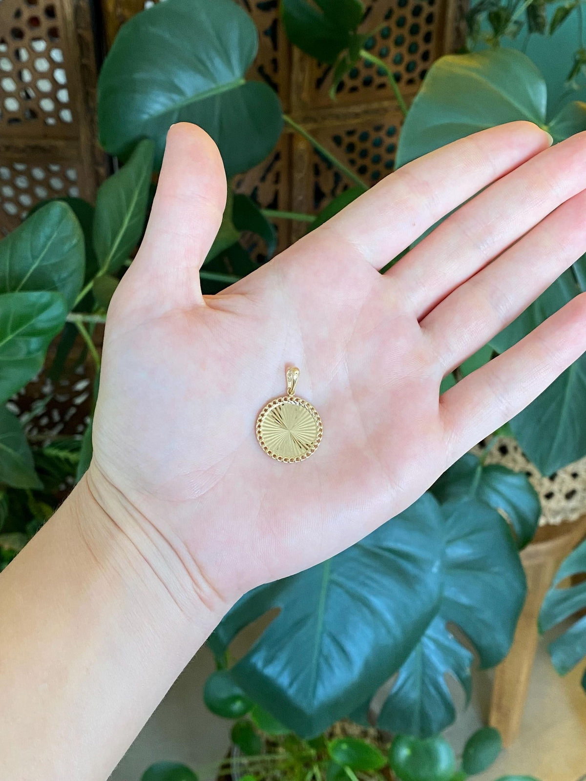 Solid 14k Yellow Gold Engine Turned Pendant