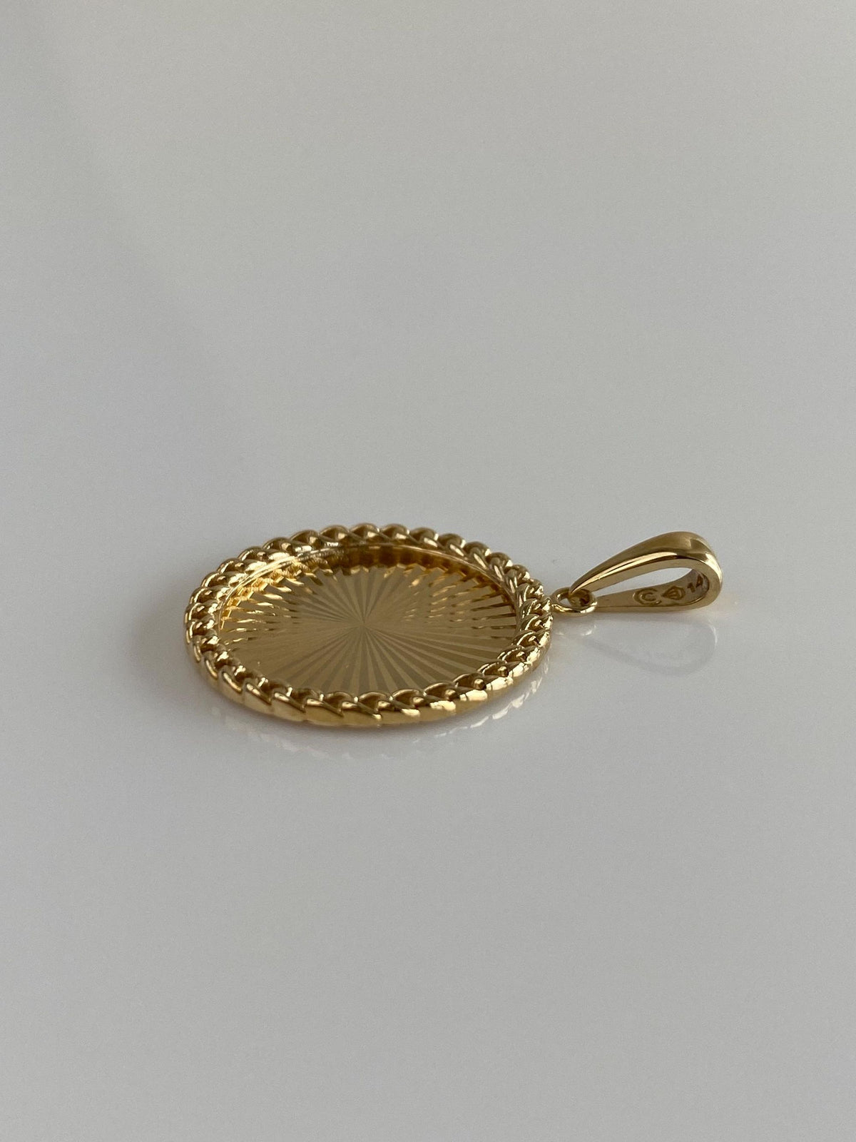 Solid 14k Yellow Gold Engine Turned Pendant