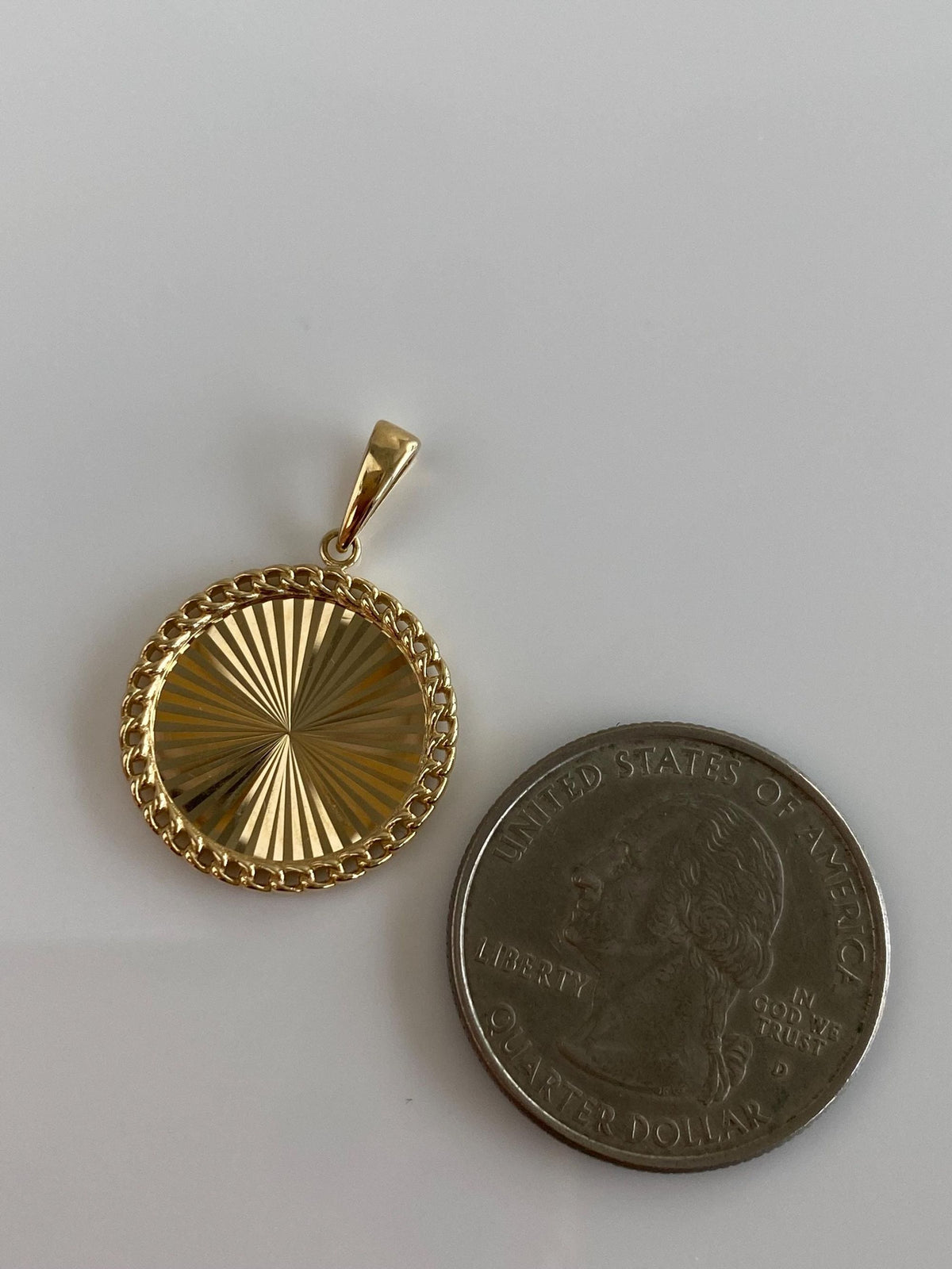 Solid 14k Yellow Gold Engine Turned Pendant