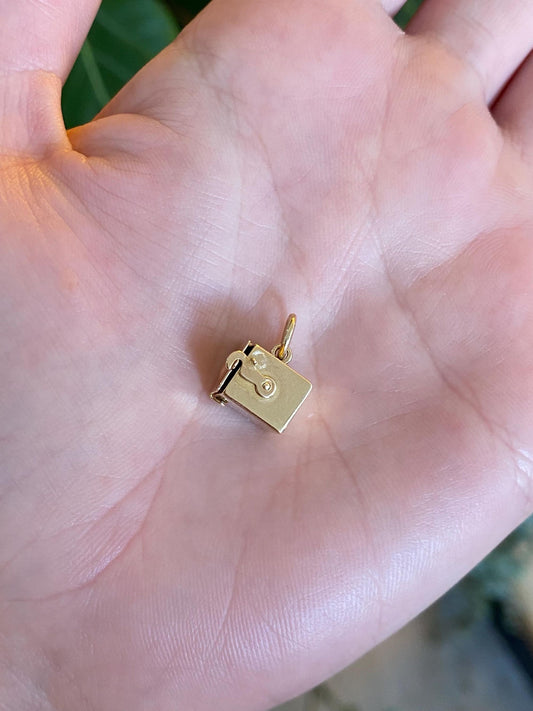 Vintage Solid 14k Yellow Gold Articulated Black Enamel Jack in The Box Charm