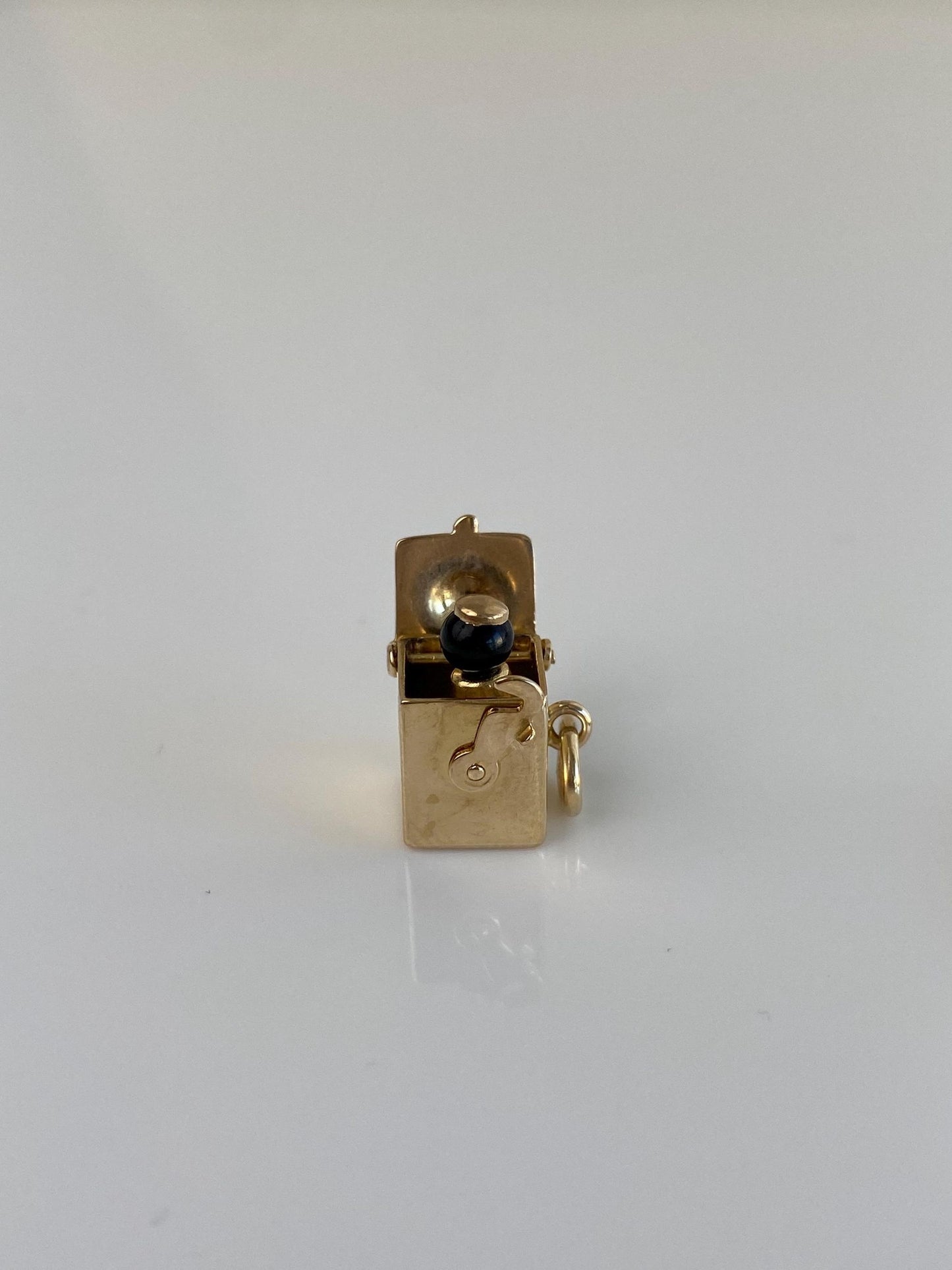 Vintage Solid 14k Yellow Gold Articulated Black Enamel Jack in The Box Charm