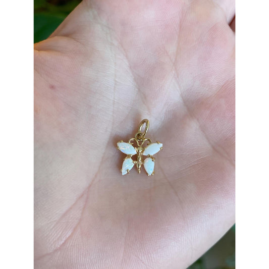 Vintage Solid 14k Yellow Gold Opal Butterfly Stick Pin Conversion Charm