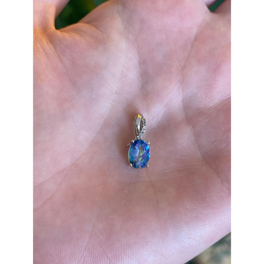 Vintage Solid 10k White Gold Diamond Mystic Topaz Charm