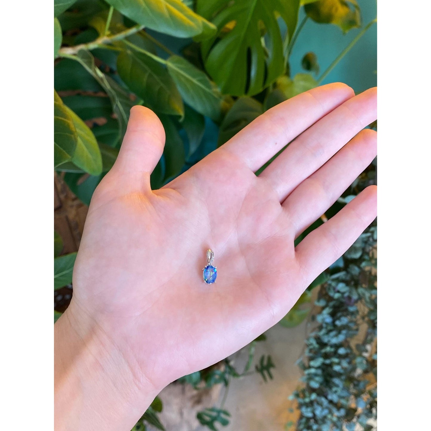 Vintage Solid 10k White Gold Diamond Mystic Topaz Charm