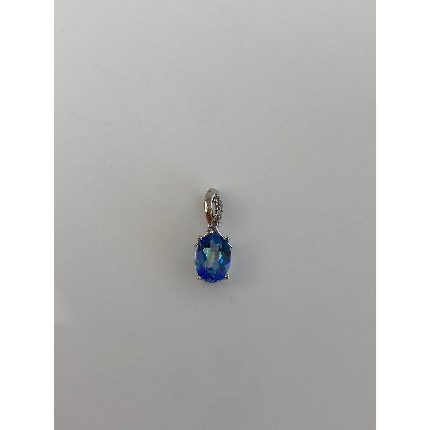 Vintage Solid 10k White Gold Diamond Mystic Topaz Charm