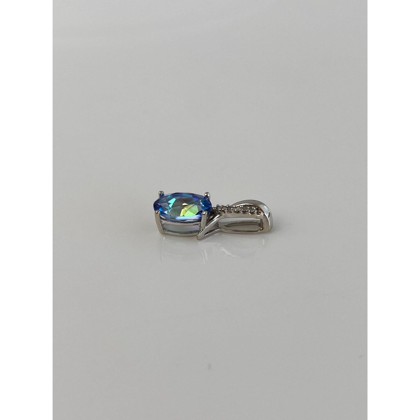 Vintage Solid 10k White Gold Diamond Mystic Topaz Charm