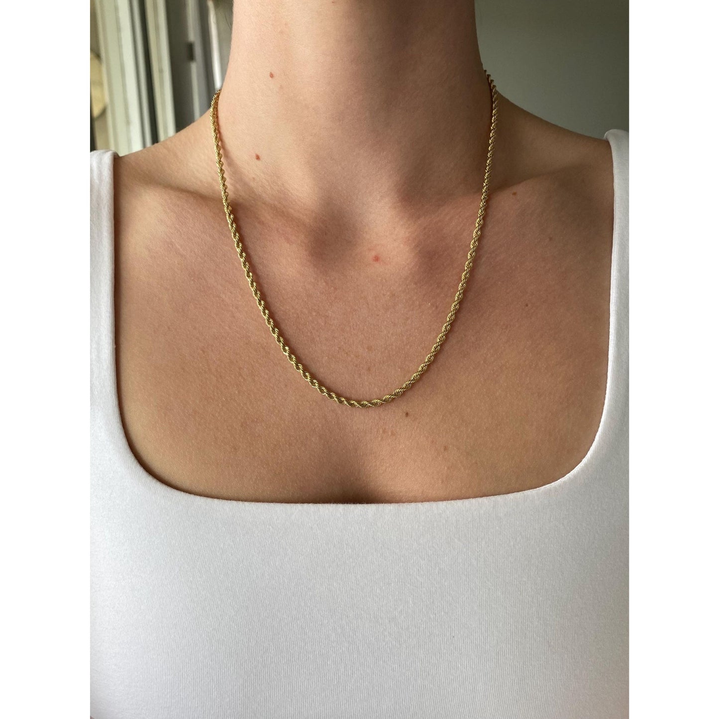 Vintage Solid 14k Yellow Gold Rope Chain Necklace - 19.5 inches