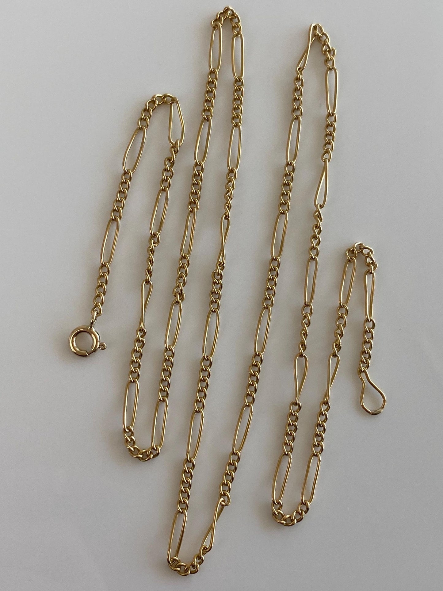 Vintage Solid 19k Yellow Gold Figaro Chain Necklace - 22.75 inches