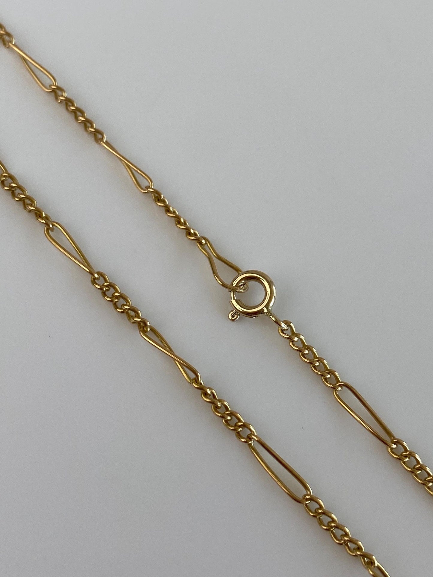 Vintage Solid 19k Yellow Gold Figaro Chain Necklace - 22.75 inches