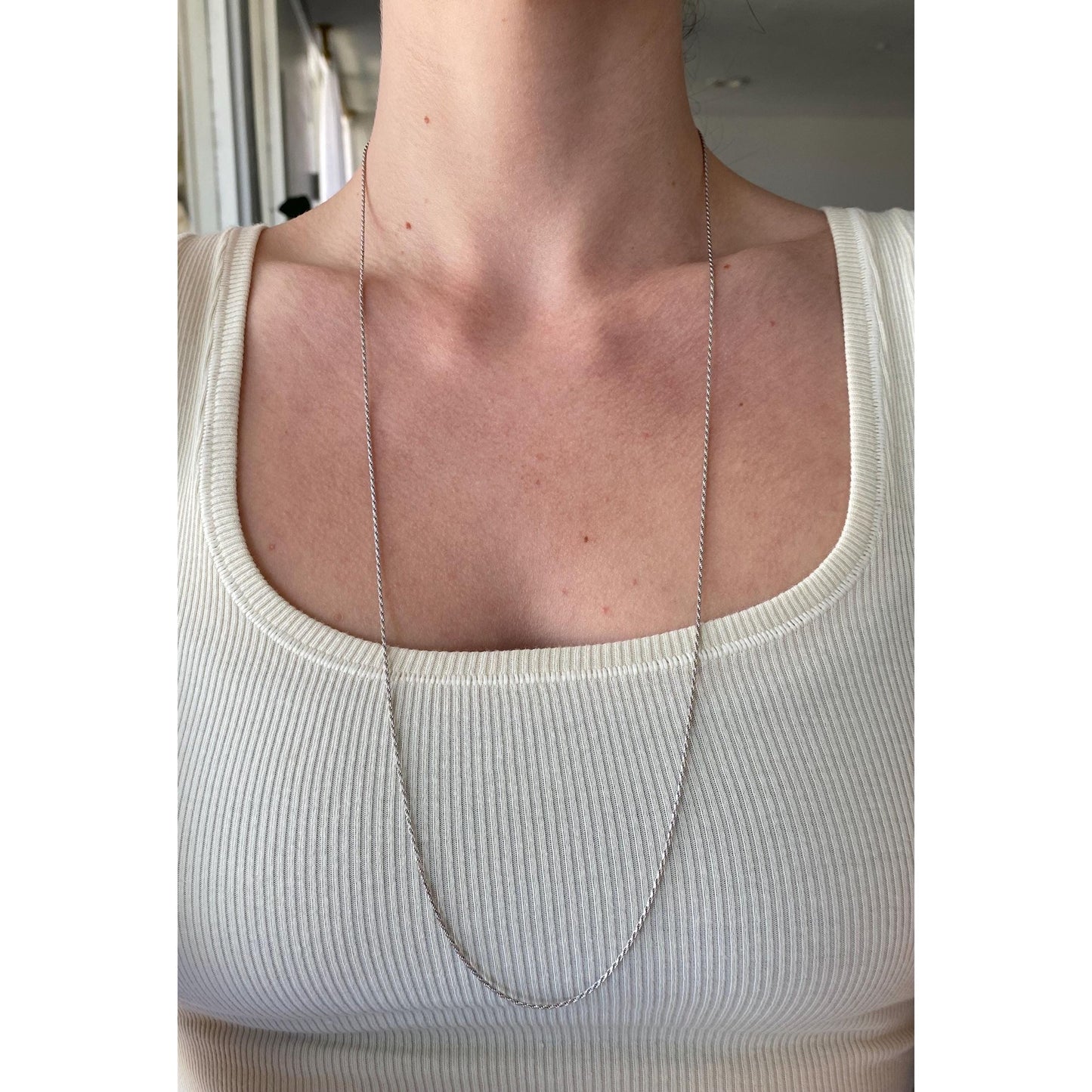 Vintage Solid 14k White Gold Rounded Twist Chain Necklace - 29.75 inches