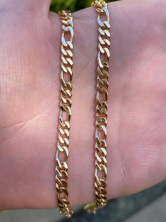 Vintage Solid 18k Yellow Gold Figaro Chain Necklace - 16 inches