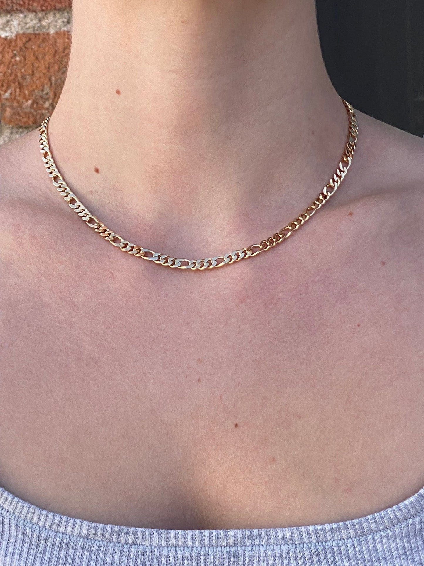 Vintage Solid 18k Yellow Gold Figaro Chain Necklace - 16 inches