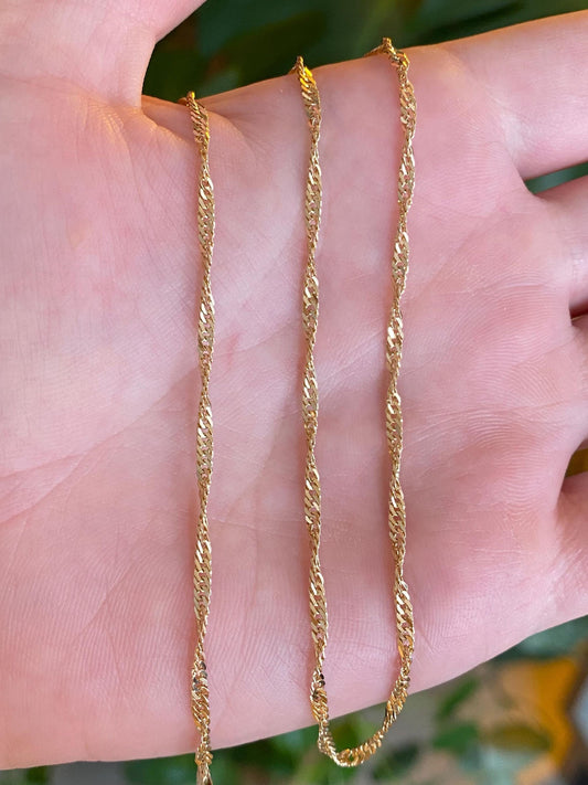 Vintage Solid 14k Yellow Gold Twist Chain Necklace - 18.25 inches