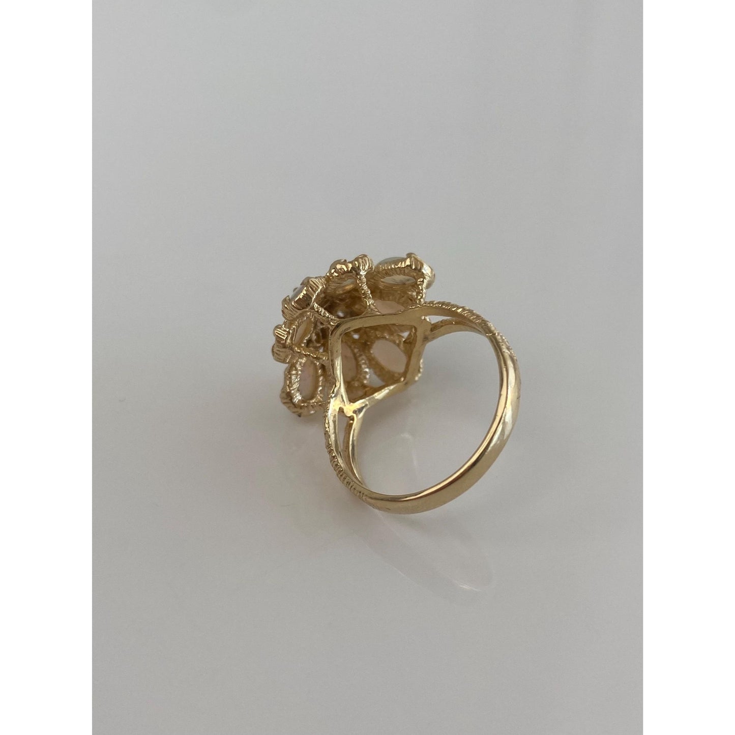 Vintage Solid 14k Yellow Gold Diamond Opal Cluster Ring - Size 5.25