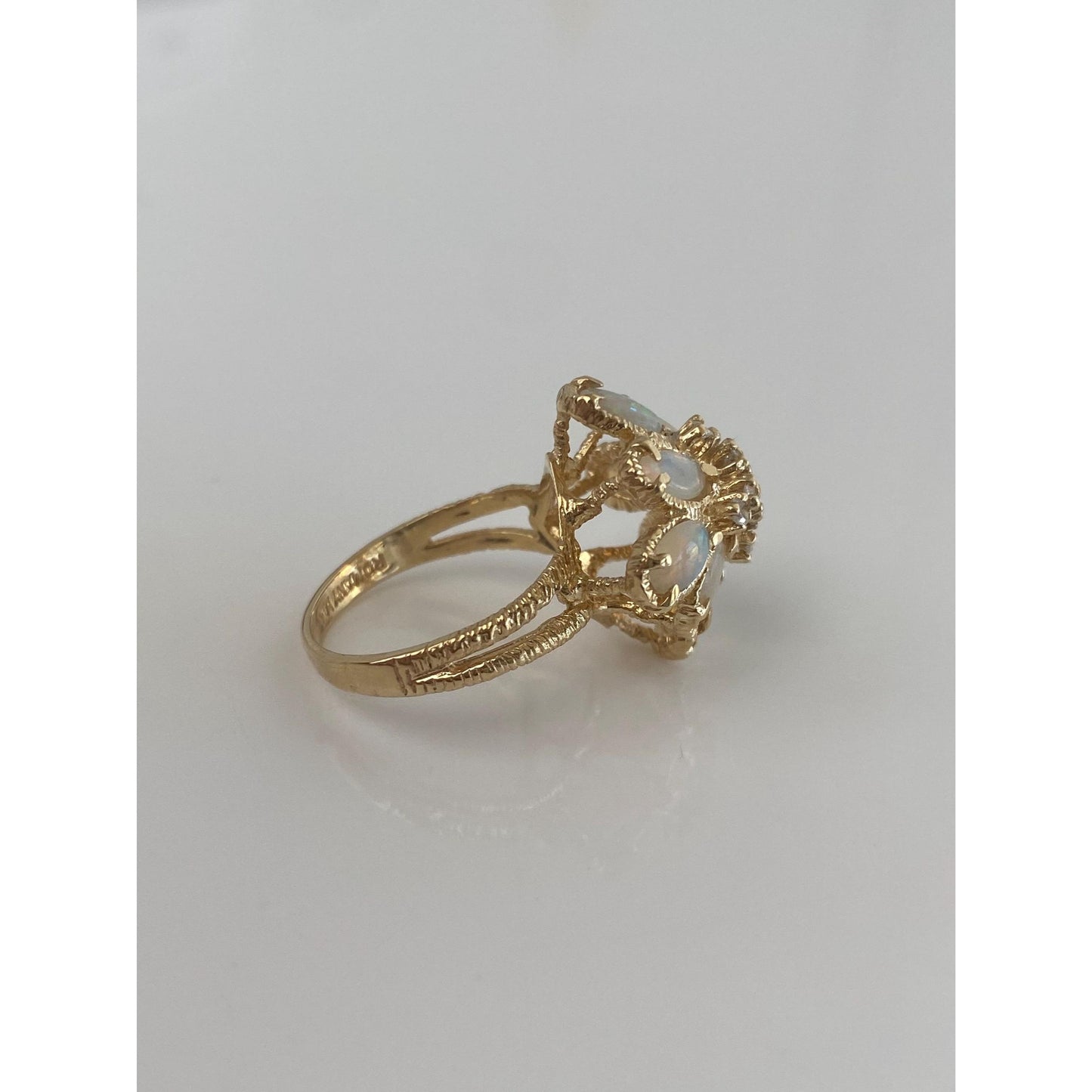 Vintage Solid 14k Yellow Gold Diamond Opal Cluster Ring - Size 5.25