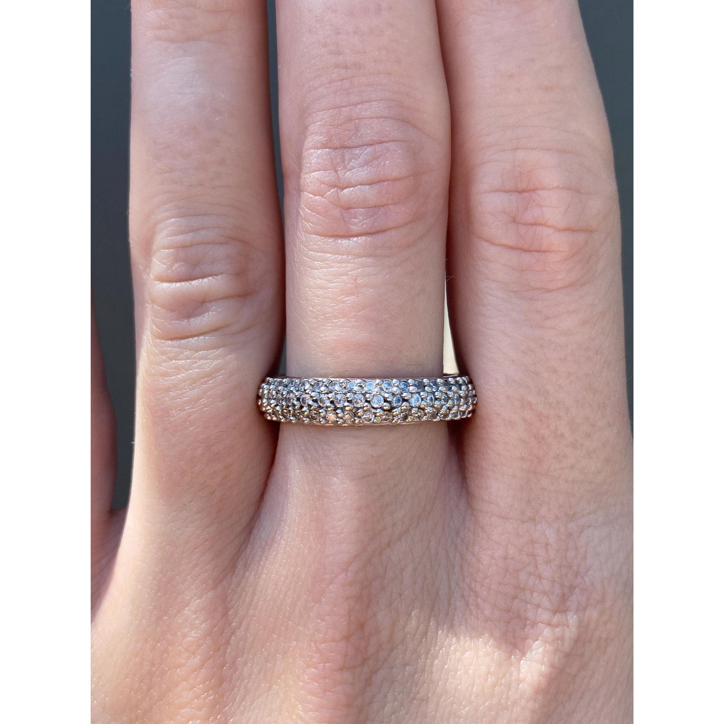 Vintage Solid 10k White Gold Clear Sapphire Ring Band - Size 8.5