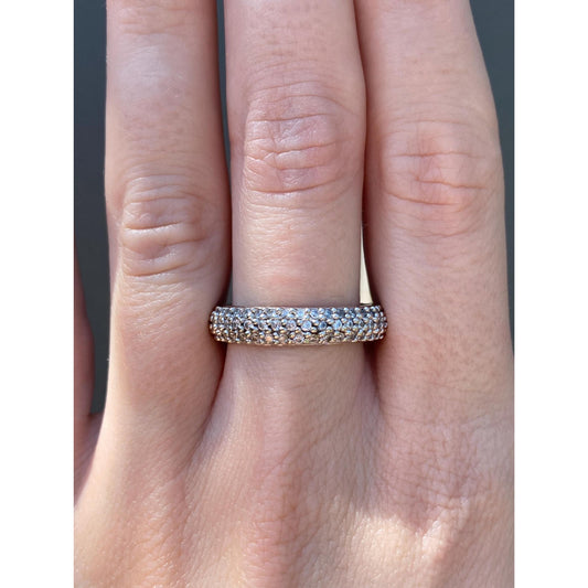 Vintage Solid 10k White Gold Clear Sapphire Ring Band - Size 8.5