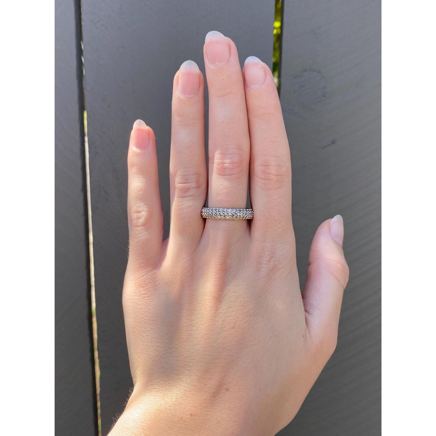 Vintage Solid 10k White Gold Clear Sapphire Ring Band - Size 8.5