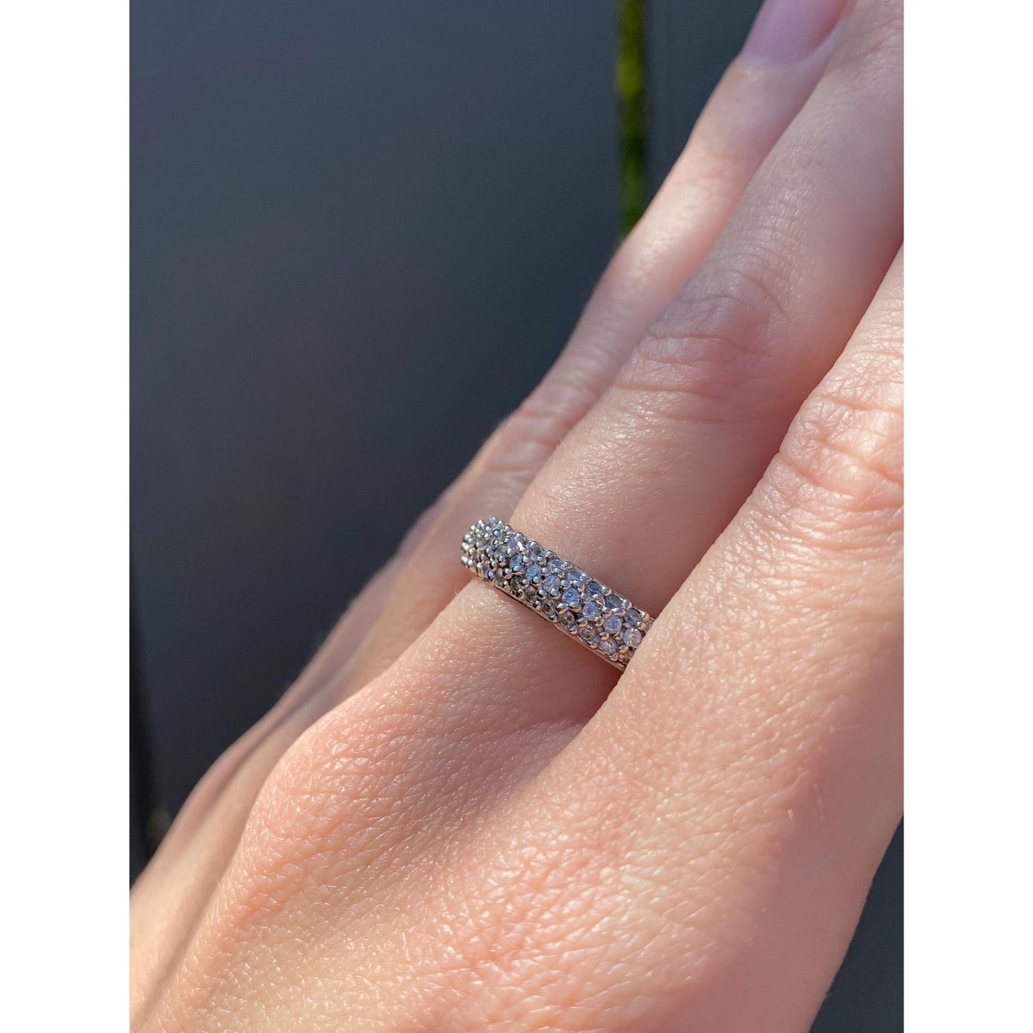 Vintage Solid 10k White Gold Clear Sapphire Ring Band - Size 8.5