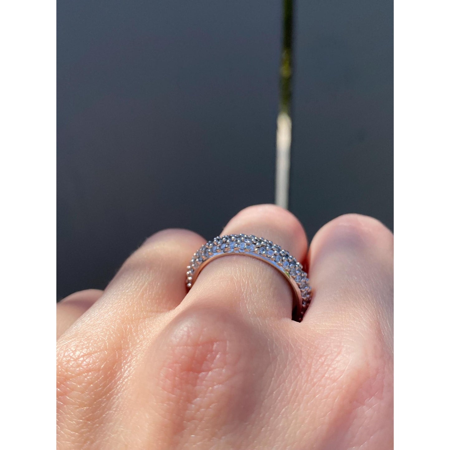 Vintage Solid 10k White Gold Clear Sapphire Ring Band - Size 8.5