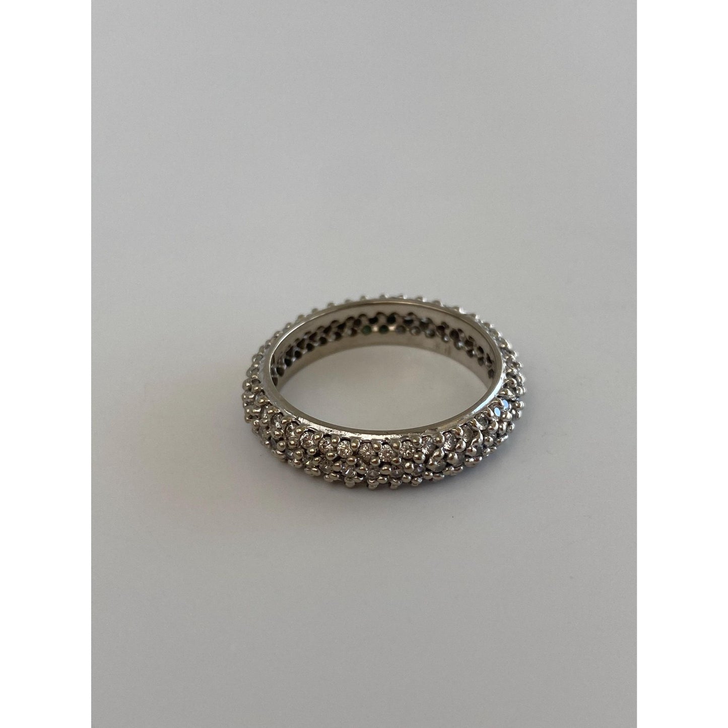 Vintage Solid 10k White Gold Clear Sapphire Ring Band - Size 8.5