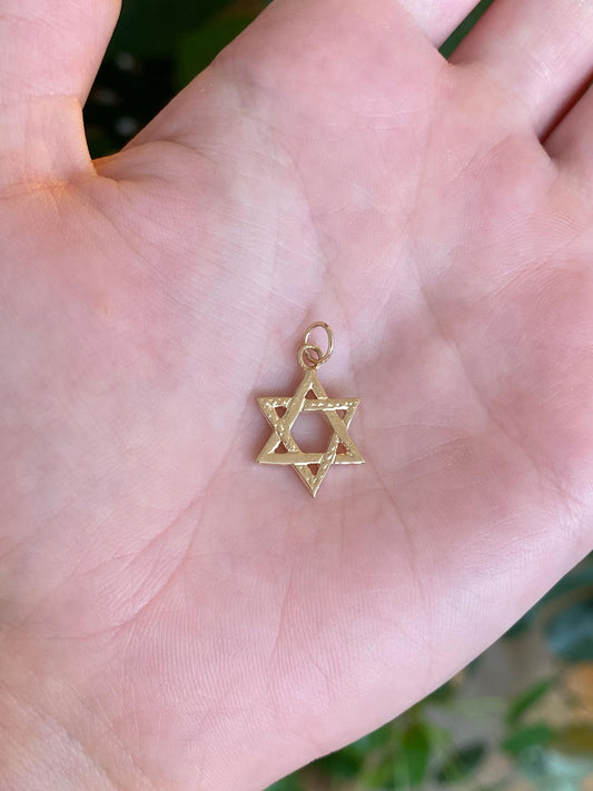 Vintage Solid 14k Yellow Gold Star of David Charm