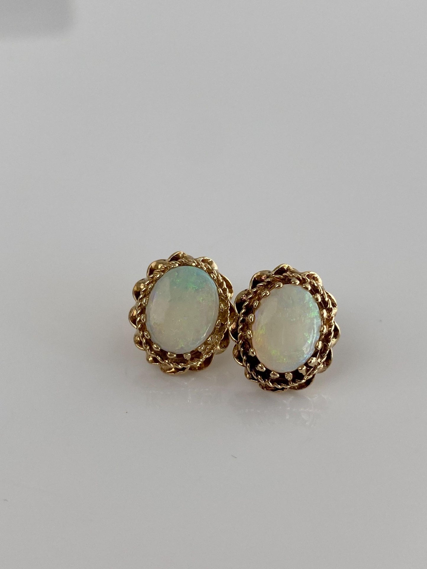 Vintage Solid 14k Yellow Gold Opal Stud Earrings