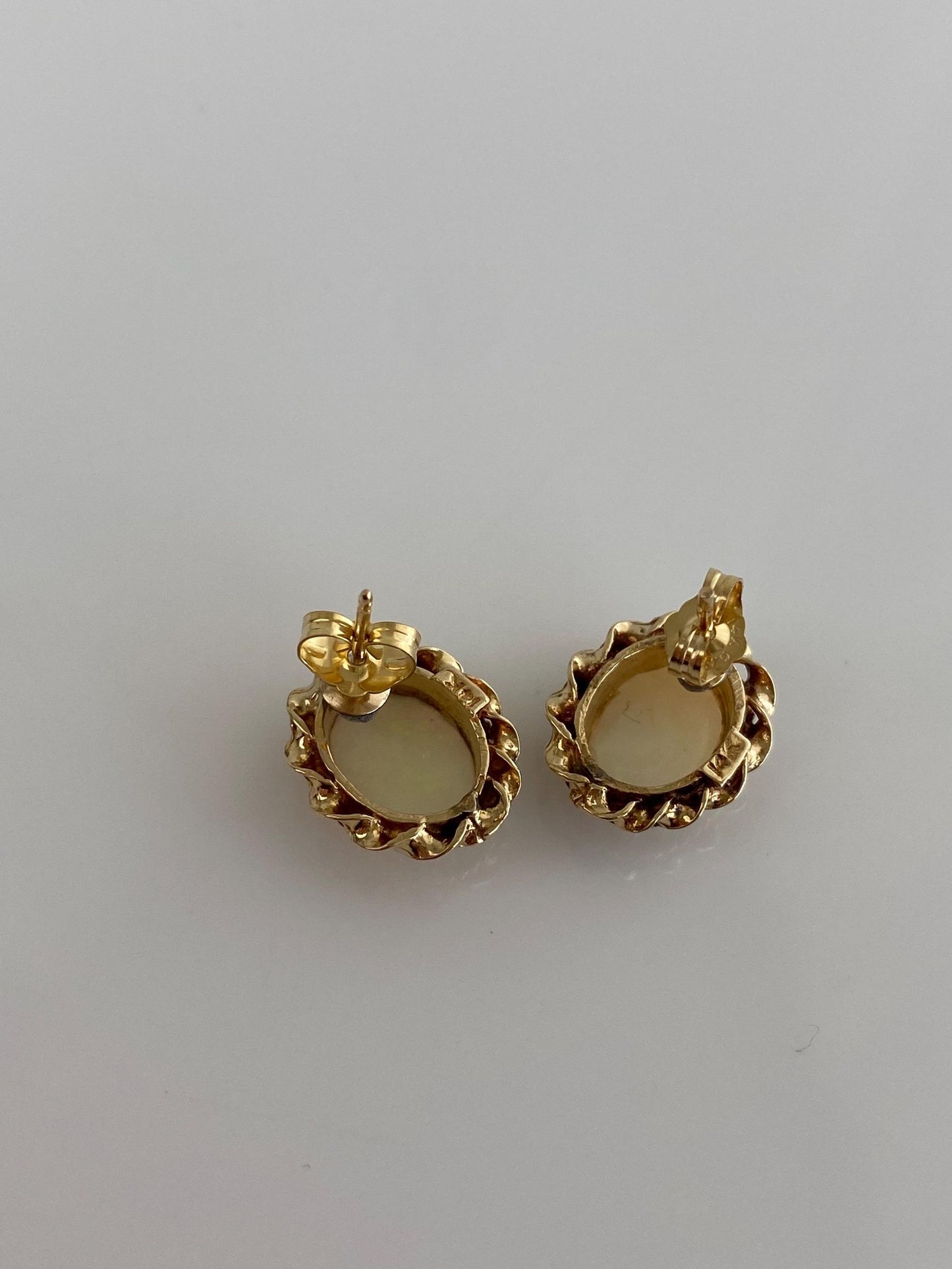 Vintage Solid 14k Yellow Gold Opal Stud Earrings