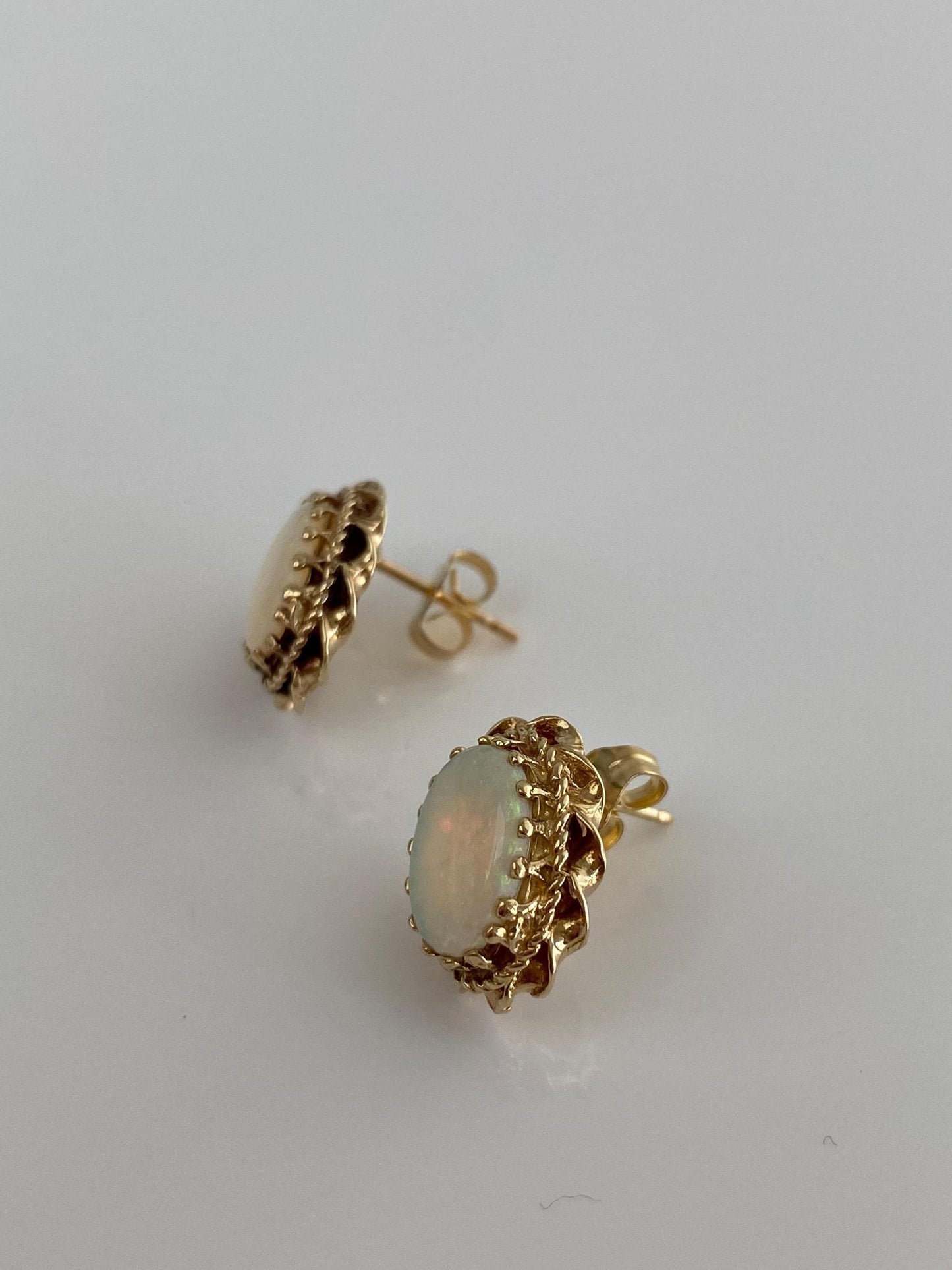 Vintage Solid 14k Yellow Gold Opal Stud Earrings