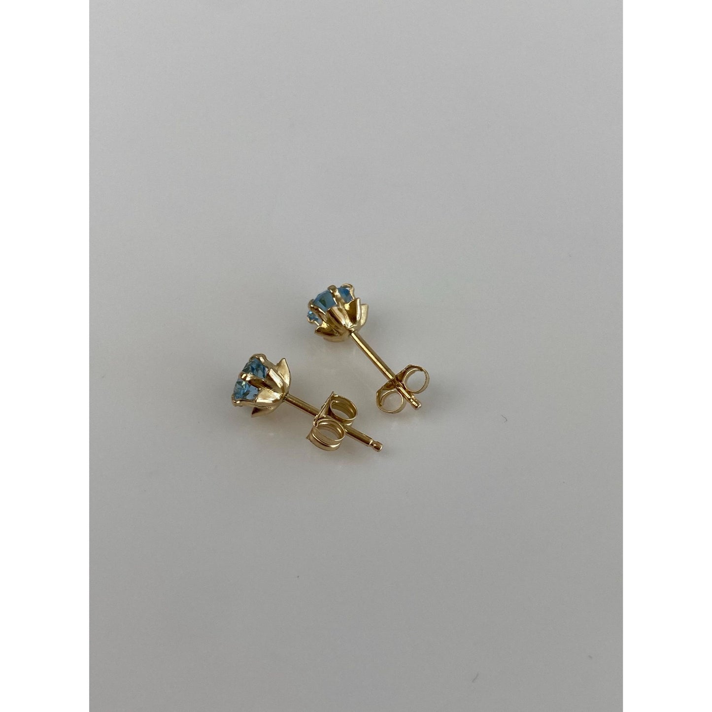 Solid 14k Yellow Gold Light Blue Cubic Zirconia Stud Earrings