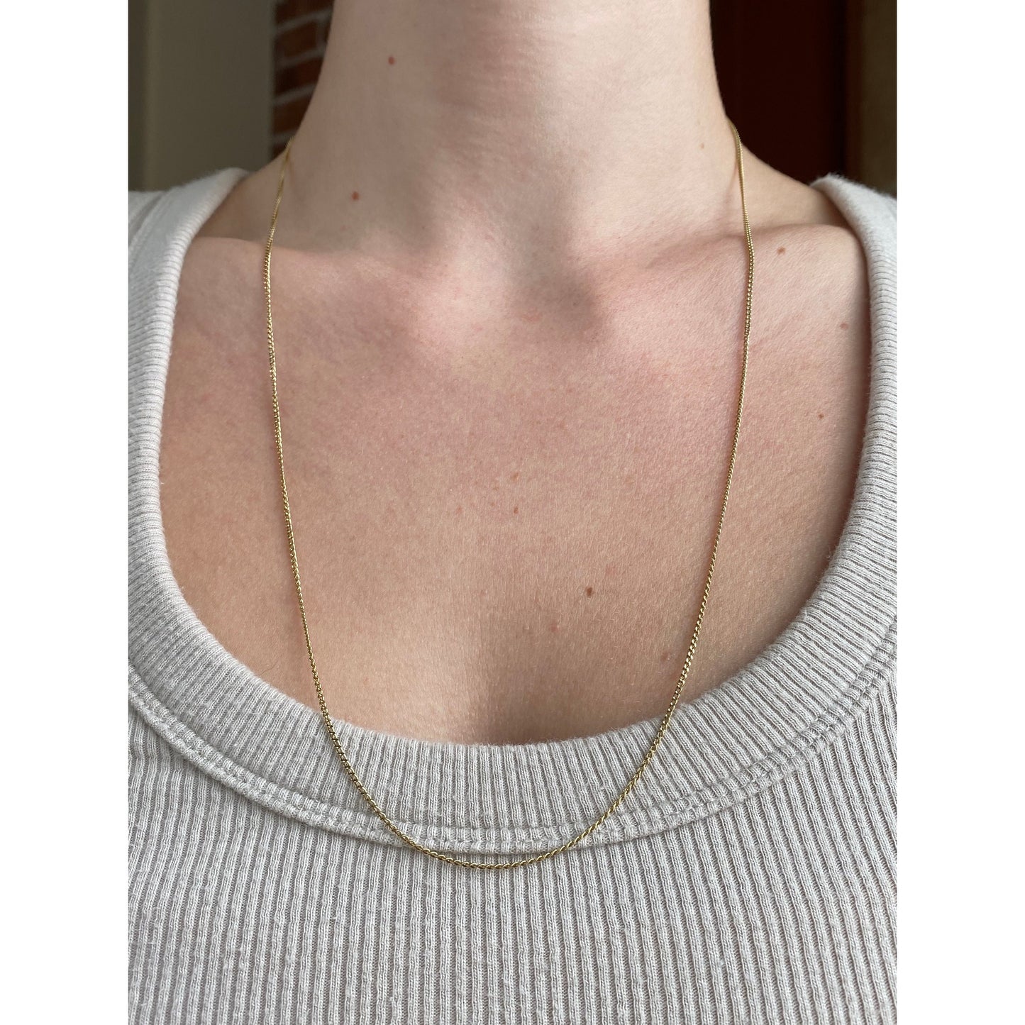 Vintage Solid 18k Yellow Gold Dainty Curb Chain Necklace - 24.25 inches