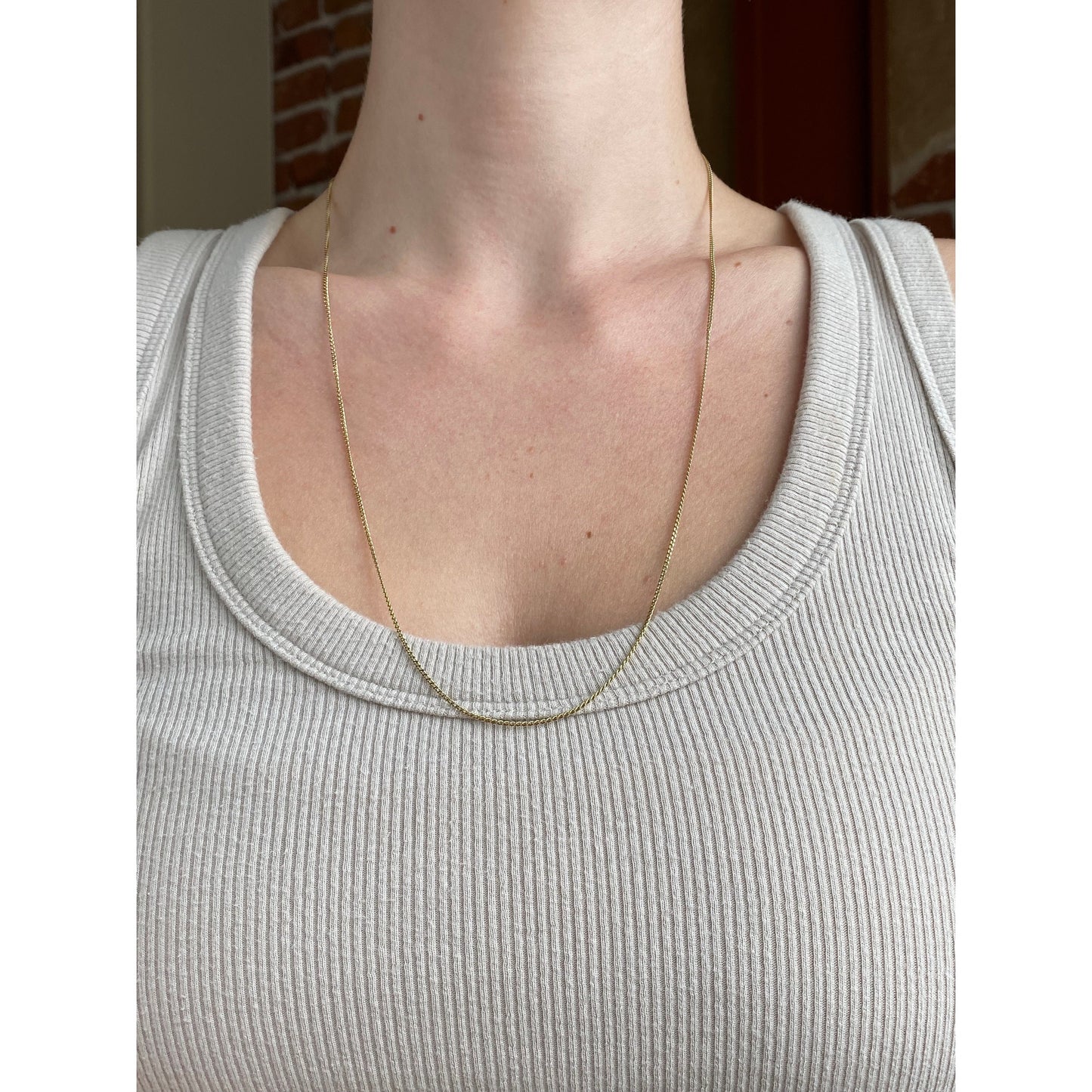 Vintage Solid 18k Yellow Gold Dainty Curb Chain Necklace - 24.25 inches
